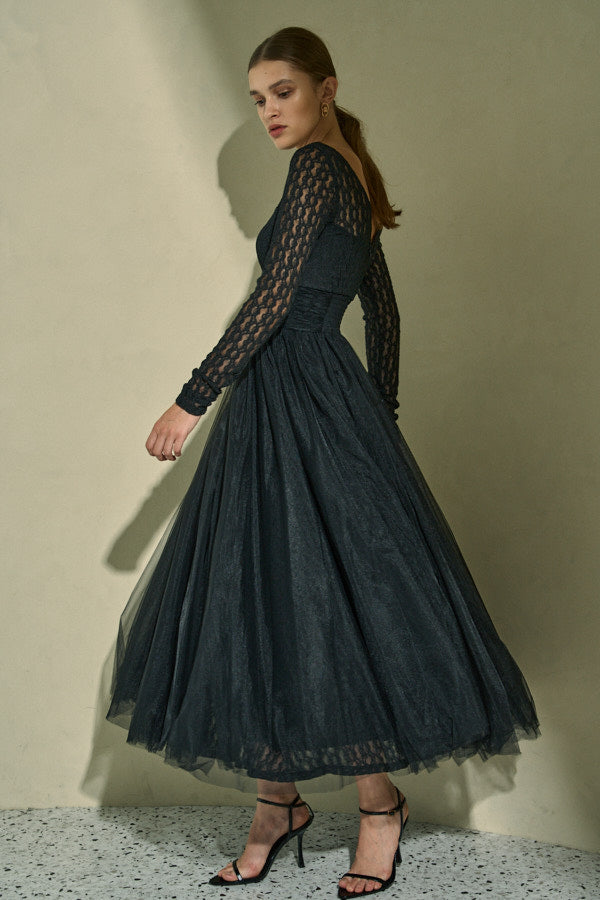 Ethereal Lace & Tulle One-piece  <br> -Black-
