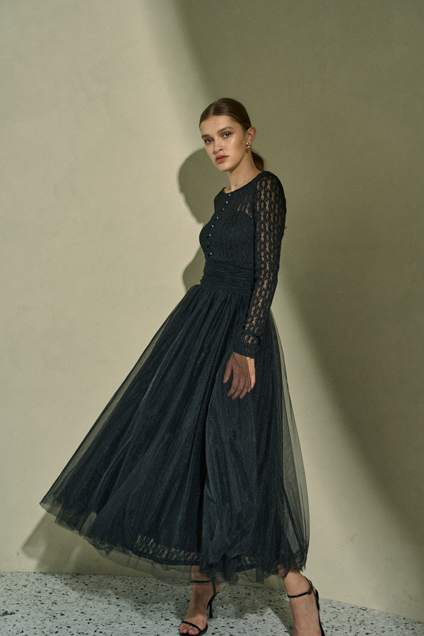 Ethereal Lace & Tulle One-piece  <br> -Black-