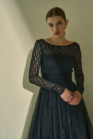 Ethereal Lace & Tulle One-piece  <br> -Black-