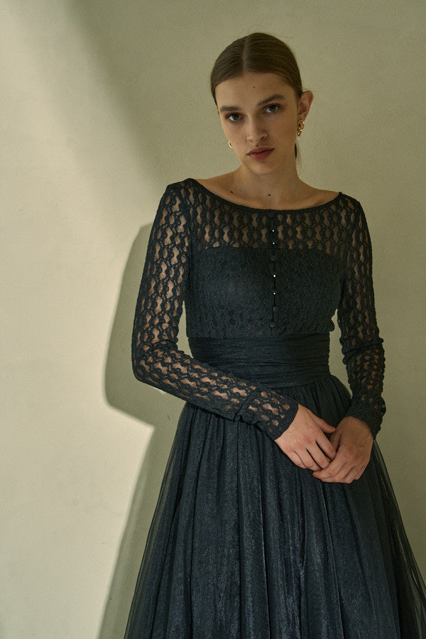 Ethereal Lace & Tulle One-piece  <br> -Black-