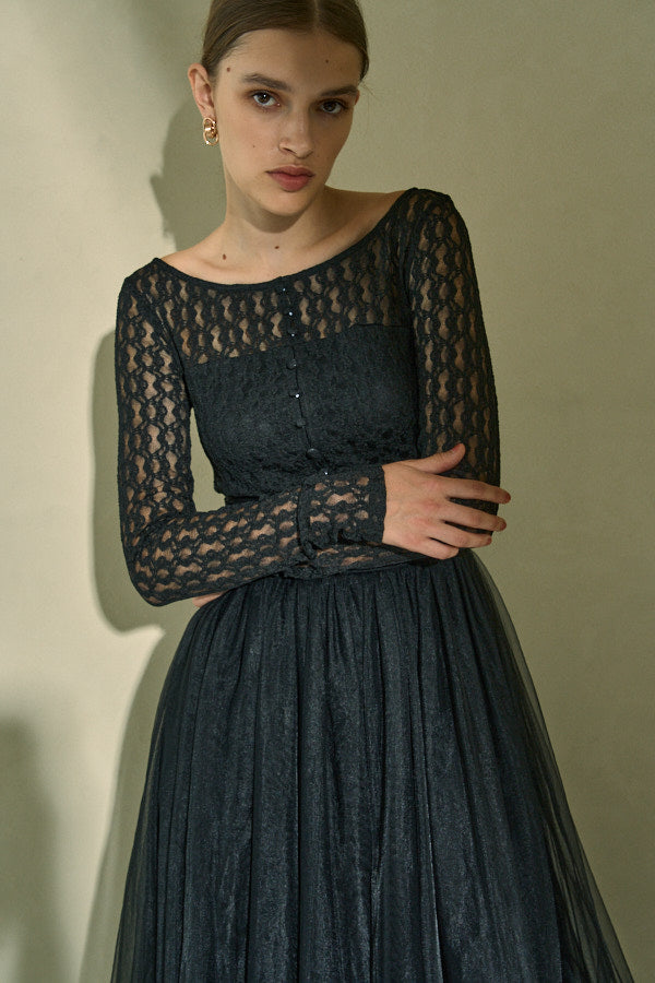 Ethereal Lace & Tulle One-piece  <br> -Black-
