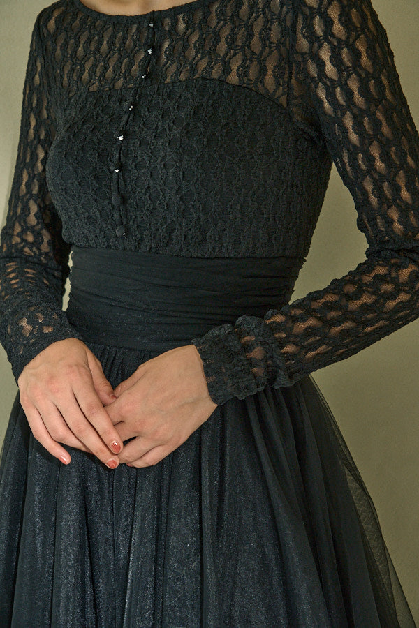 Ethereal Lace & Tulle One-piece  <br> -Black-