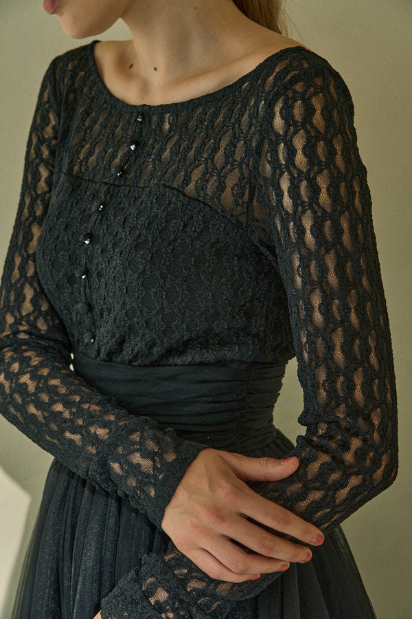 Ethereal Lace & Tulle One-piece  <br> -Black-