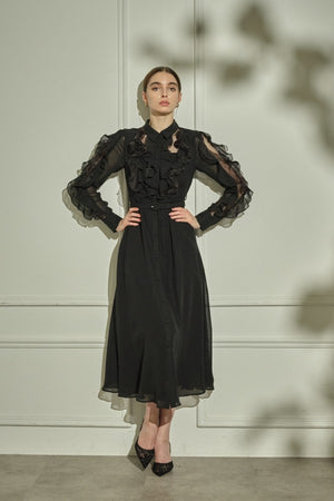 9/8 19時予約開始<br>Sheer Cascade Shirt One-piece <br> -Black-