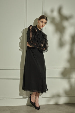9/8 19時予約開始<br>Sheer Cascade Shirt One-piece <br> -Black-
