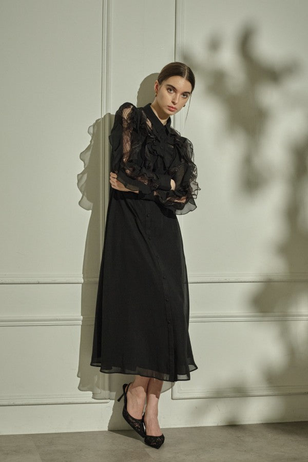 9/8 19時予約開始<br>Sheer Cascade Shirt One-piece <br> -Black-