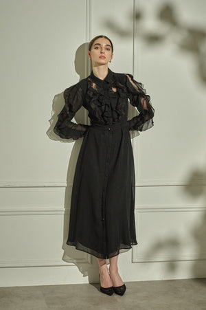 9/8 19時予約開始<br>Sheer Cascade Shirt One-piece <br> -Black-