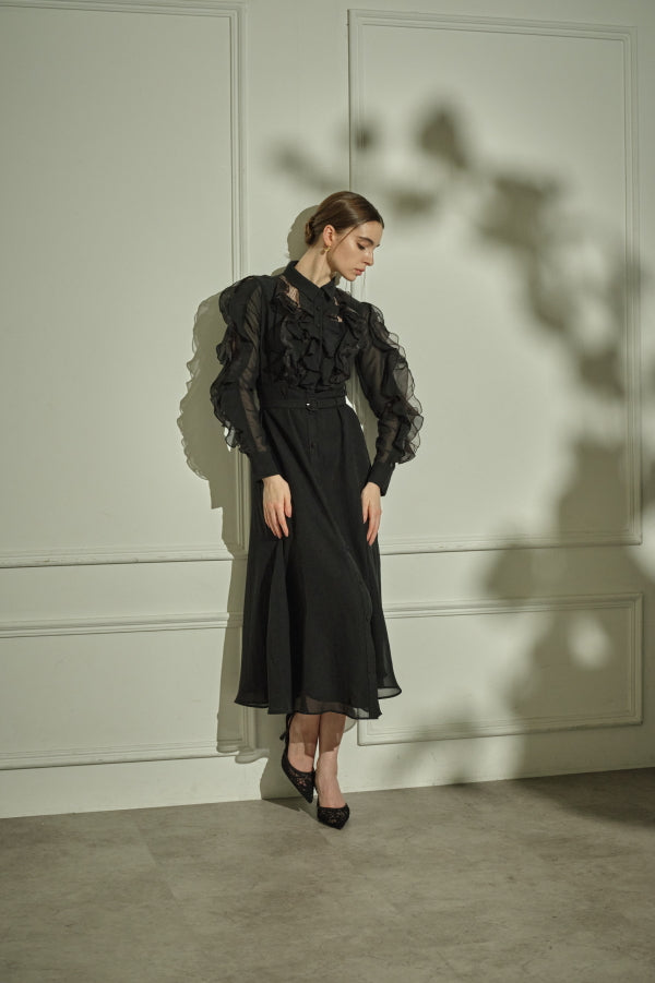 9/8 19時予約開始<br>Sheer Cascade Shirt One-piece <br> -Black-