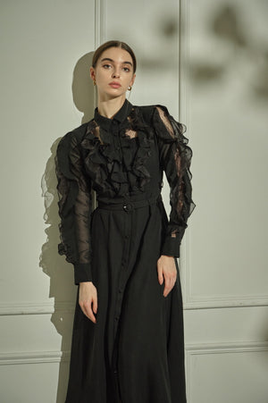 9/8 19時予約開始<br>Sheer Cascade Shirt One-piece <br> -Black-