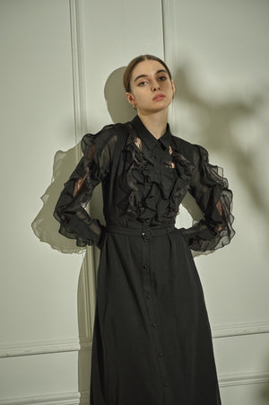 9/8 19時予約開始<br>Sheer Cascade Shirt One-piece <br> -Black-