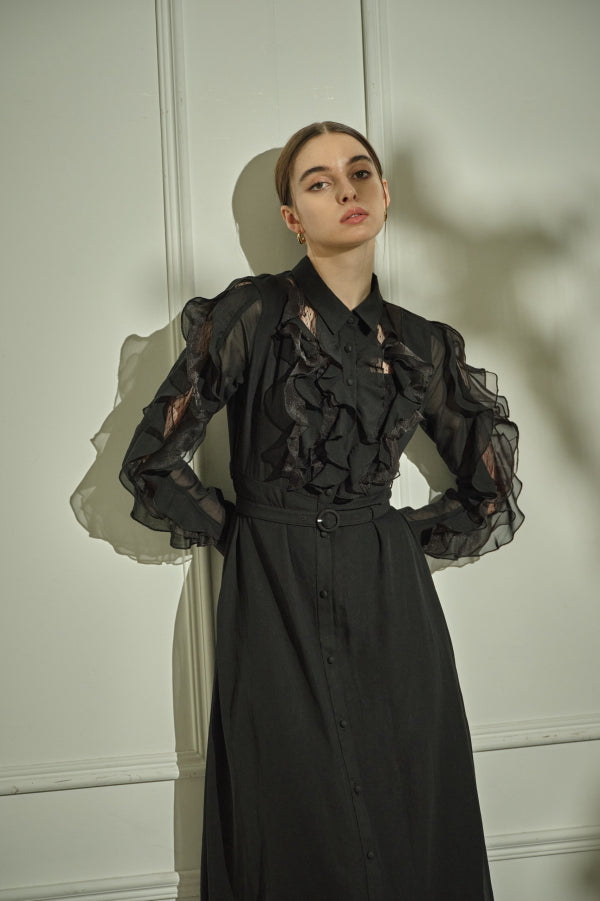 9/8 19時予約開始<br>Sheer Cascade Shirt One-piece <br> -Black-