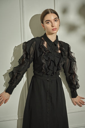 9/8 19時予約開始<br>Sheer Cascade Shirt One-piece <br> -Black-