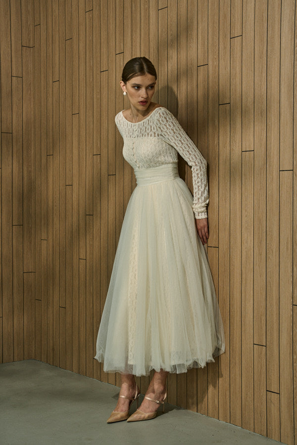 Ethereal Lace & Tulle One-piece  <br> -Ivory-