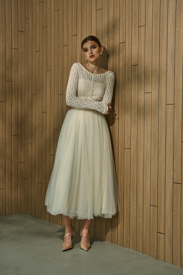 Ethereal Lace & Tulle One-piece  <br> -Ivory-