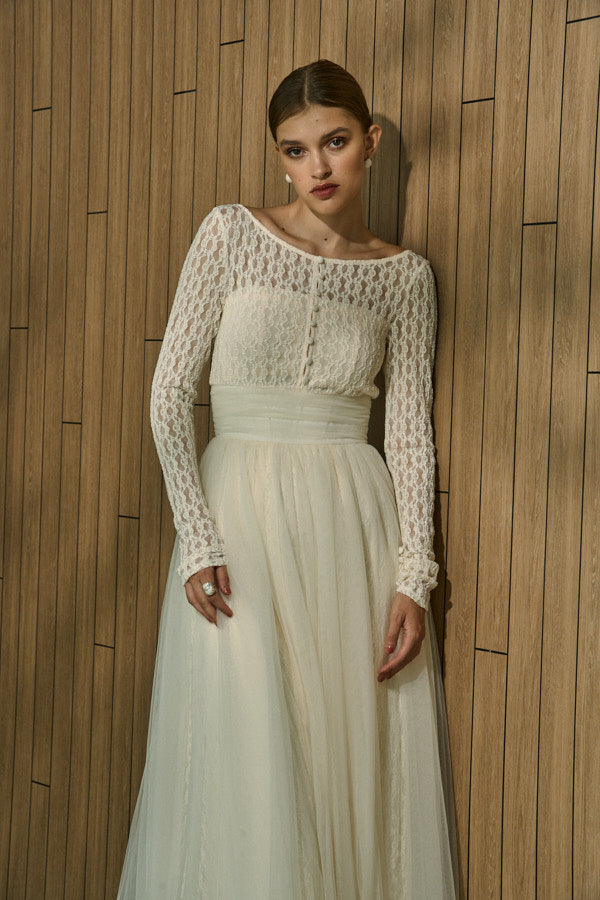 予約商品 Ethereal Lace & Tulle One-piece -Ivory- – ERADIE