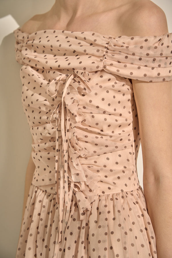 Asymmetric Off-Shoulder Drape One Piece <br> -Mauve×br dot-