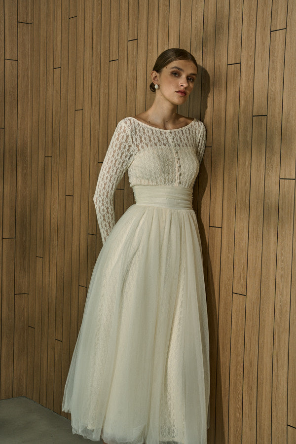 Ethereal Lace & Tulle One-piece  <br> -Ivory-