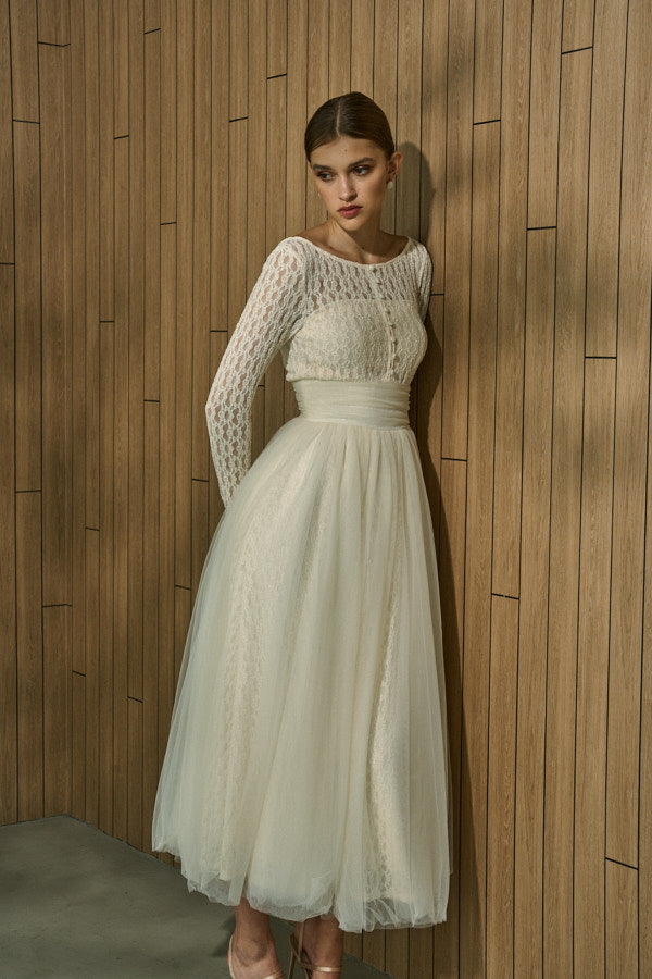 Ethereal Lace & Tulle One-piece  <br> -Ivory-