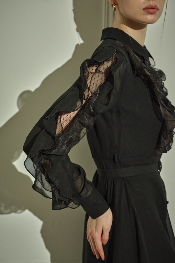 9/8 19時予約開始<br>Sheer Cascade Shirt One-piece <br> -Black-
