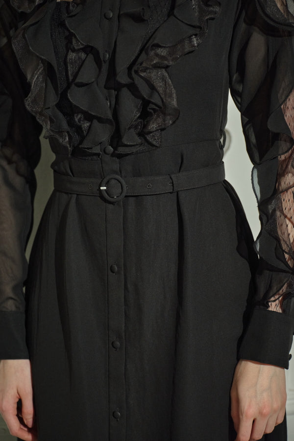 9/8 19時予約開始<br>Sheer Cascade Shirt One-piece <br> -Black-
