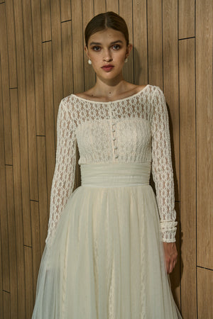 Ethereal Lace & Tulle One-piece  <br> -Ivory-