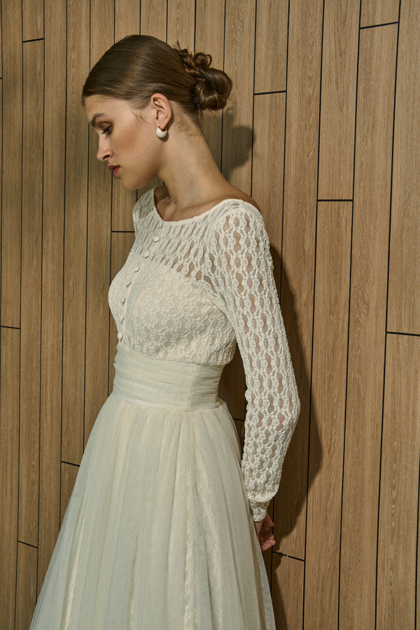 Ethereal Lace & Tulle One-piece  <br> -Ivory-