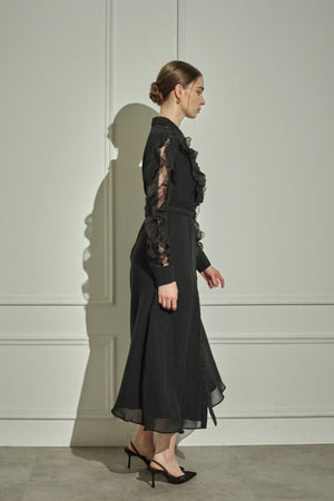 9/8 19時予約開始<br>Sheer Cascade Shirt One-piece <br> -Black-