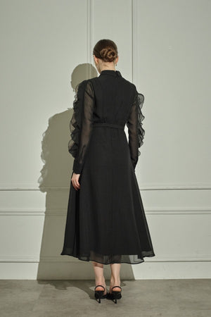 9/8 19時予約開始<br>Sheer Cascade Shirt One-piece <br> -Black-