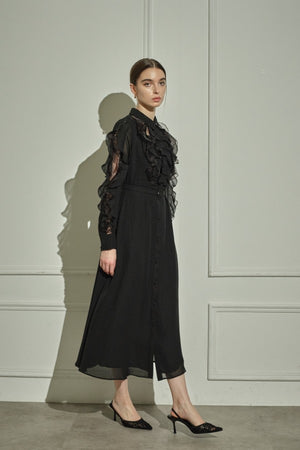 9/8 19時予約開始<br>Sheer Cascade Shirt One-piece <br> -Black-