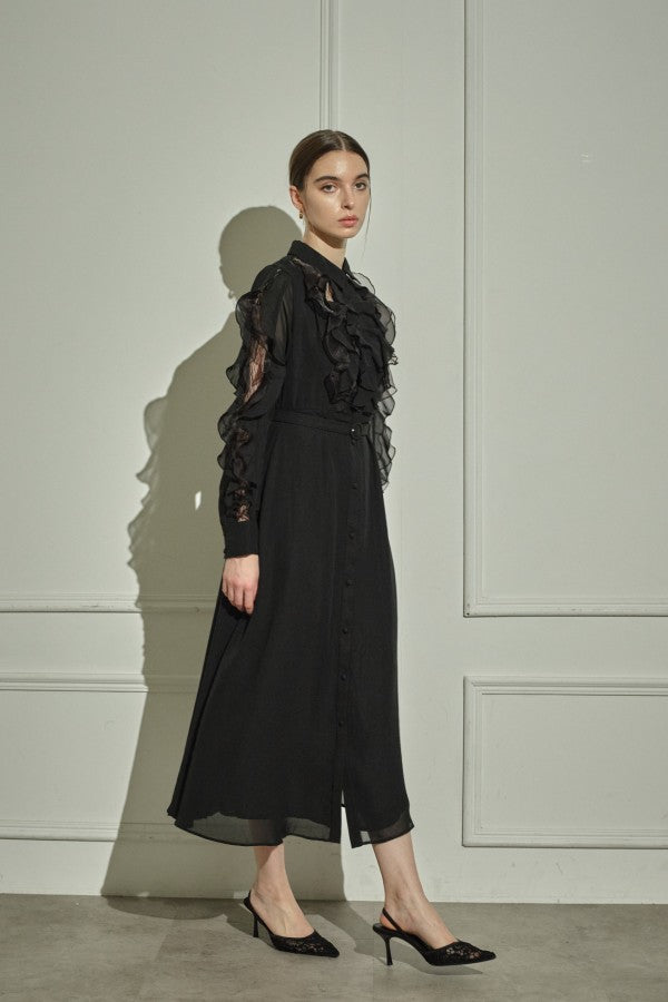 9/8 19時予約開始<br>Sheer Cascade Shirt One-piece <br> -Black-