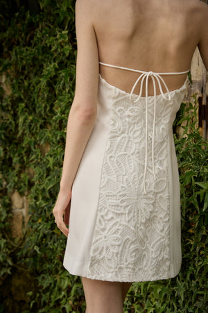 Lace American-Neck Minimal One-Piece <br> -White-