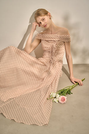 Asymmetric Off-Shoulder Drape One Piece <br> -Mauve×br dot-
