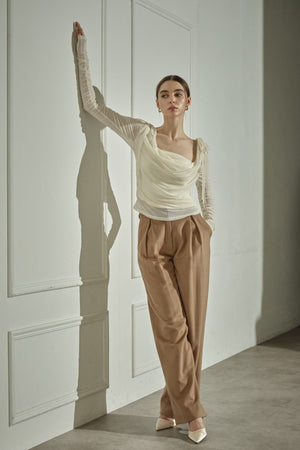 9/8 19時予約開始<br>Ribbon Shoulder Draped Top <br> -Ivory-