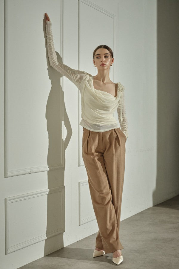 9/8 19時予約開始<br>Ribbon Shoulder Draped Top <br> -Ivory-