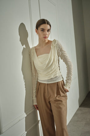 9/8 19時予約開始<br>Ribbon Shoulder Draped Top <br> -Ivory-