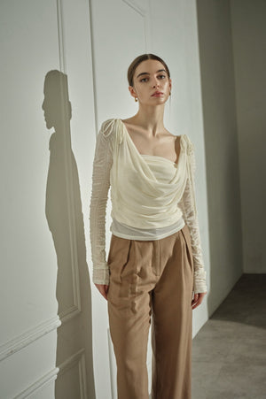9/8 19時予約開始<br>Ribbon Shoulder Draped Top <br> -Ivory-