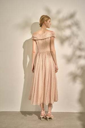 Asymmetric Off-Shoulder Drape One Piece <br> -Mauve×br dot-