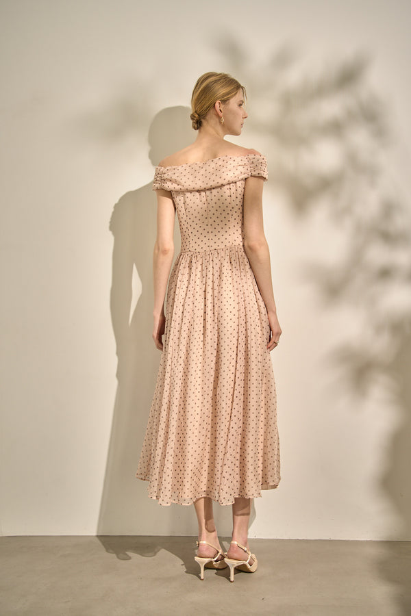 Asymmetric Off-Shoulder Drape One Piece <br> -Mauve×br dot-