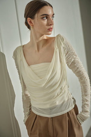 9/8 19時予約開始<br>Ribbon Shoulder Draped Top <br> -Ivory-