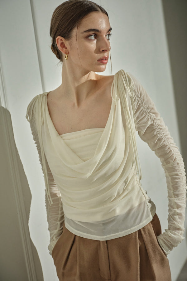 9/8 19時予約開始<br>Ribbon Shoulder Draped Top <br> -Ivory-