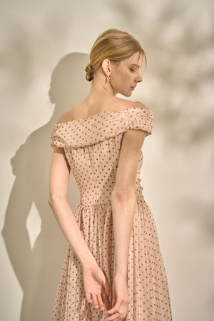 Asymmetric Off-Shoulder Drape One Piece <br> -Mauve×br dot-