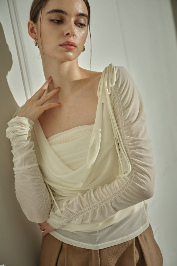 9/8 19時予約開始<br>Ribbon Shoulder Draped Top <br> -Ivory-