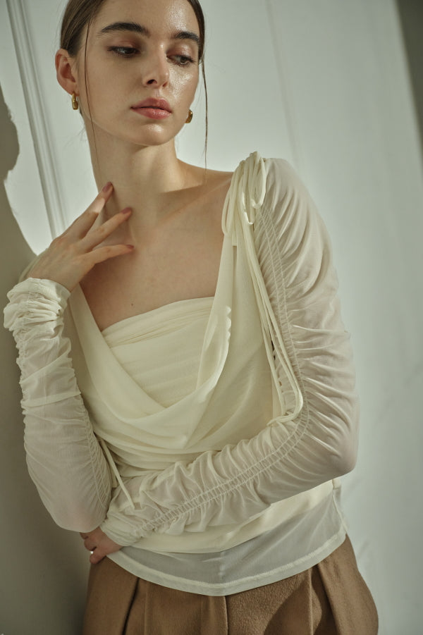 9/8 19時予約開始<br>Ribbon Shoulder Draped Top <br> -Ivory-