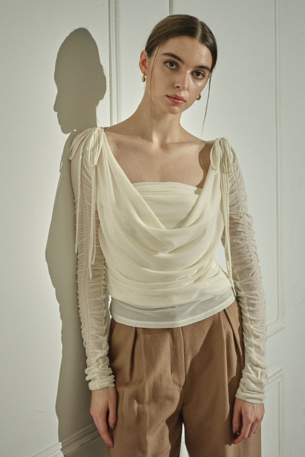 9/8 19時予約開始<br>Ribbon Shoulder Draped Top <br> -Ivory-