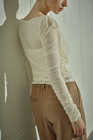 9/8 19時予約開始<br>Ribbon Shoulder Draped Top <br> -Ivory-