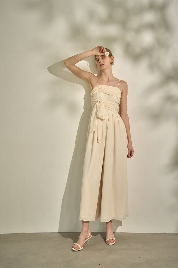 Lace Overlay Georgette Jumpsuit <br> -Ivory-