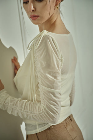 9/8 19時予約開始<br>Ribbon Shoulder Draped Top <br> -Ivory-