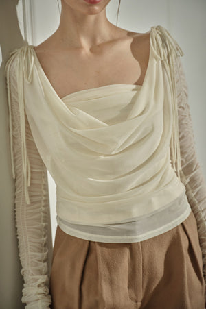 9/8 19時予約開始<br>Ribbon Shoulder Draped Top <br> -Ivory-