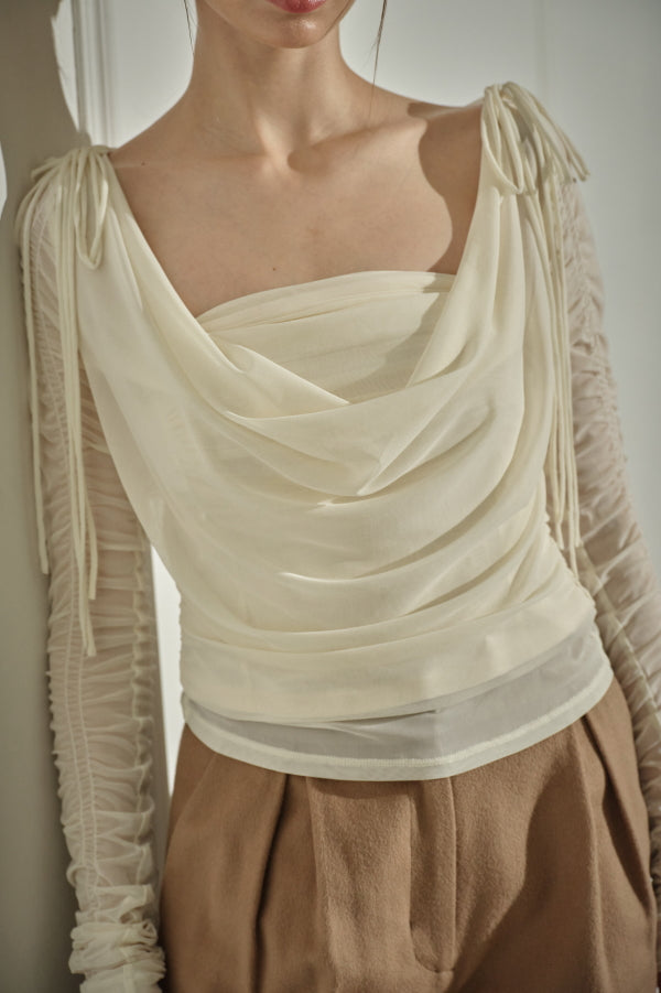 9/8 19時予約開始<br>Ribbon Shoulder Draped Top <br> -Ivory-