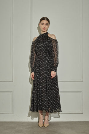9/8 19時予約開始<br>Open Shoulder Dot Dress <br> -Black DOT-